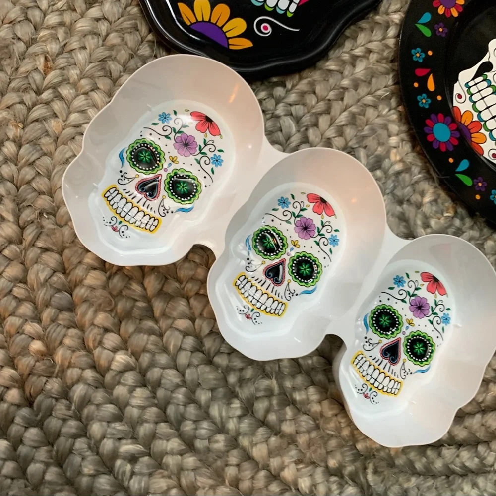 Dia de los Muertos skulls decor party serving tray plate NEW Day of the dead 3pc